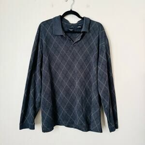 Haggar print quarter button dress long sleeve men’s blue gray top XL